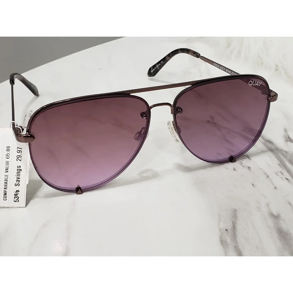 Quay Australia Aviator Sunglasses High Key Mini Rimless 126 Pilot Double Rim